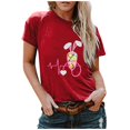 thumbnail image 1 of Hauts d'Été pour Femmes 2023 T-shirt à Col Rond pour Femmes à Imprimé Lapin de Pâques à Manches Courtes Blouse Décontractée Ample, 1 of 4