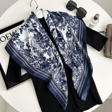 MYG Women Silk Scarf 90x90cm Luxury Print Large Hijab Shawl Bandanna Muffler Wrap