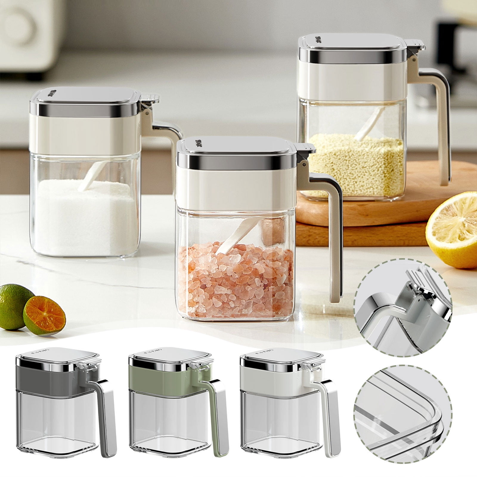 Iumwxz Glass Seasoning Boxes-Seasoning Glass Containers Food Storage Bowl 380ml Container Sugar Bowl Food Grade Airtight Seasoning Glass Container Cassette Lid Kitchen Utensil Set Gy Glass
