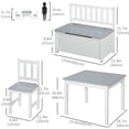 thumbnail image 3 of Qaba 4-Piece Set Kids Wood Table Chair Bench with Storage Function Easy to Clean Gift for Girls Boys Toddlers Age 3 Years up - Gray and White, 3 of 10