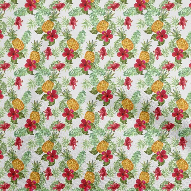 oneOone Cotton Poplin White Fabric Tropical Leaf Craft Projects Decor Fabric Printed By The Yard 42 Inch Wide