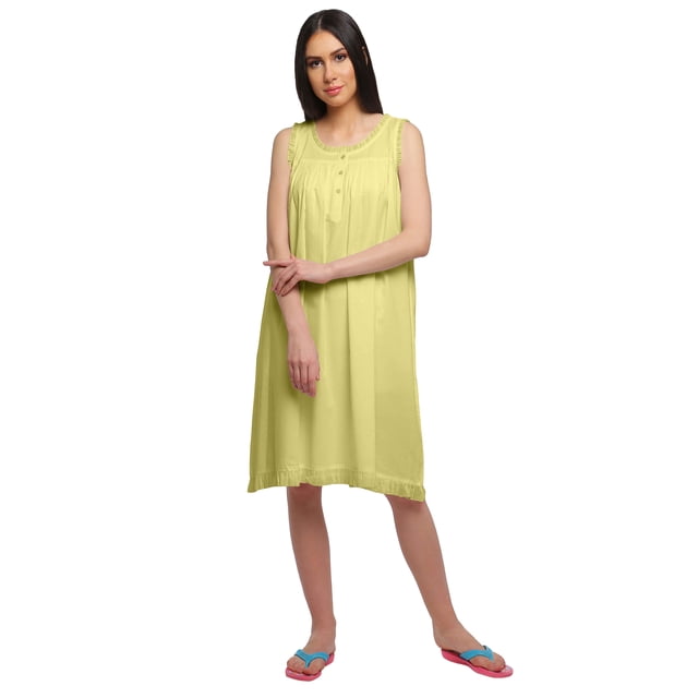Moomaya Cotton A-Line Sleepwear For Ladies Round Neck Button Placket Nightdress