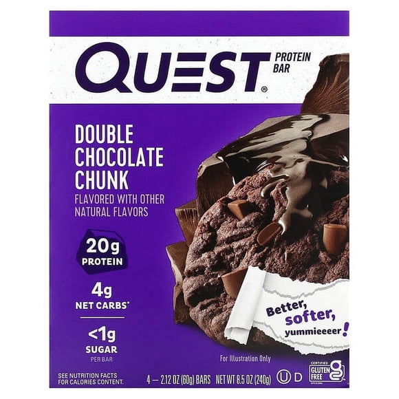Quest Nutrition , Barre Protéinée, Morceaux de Double Chocolat, 4 Barres, 2,12 oz (60 g) Chacune
