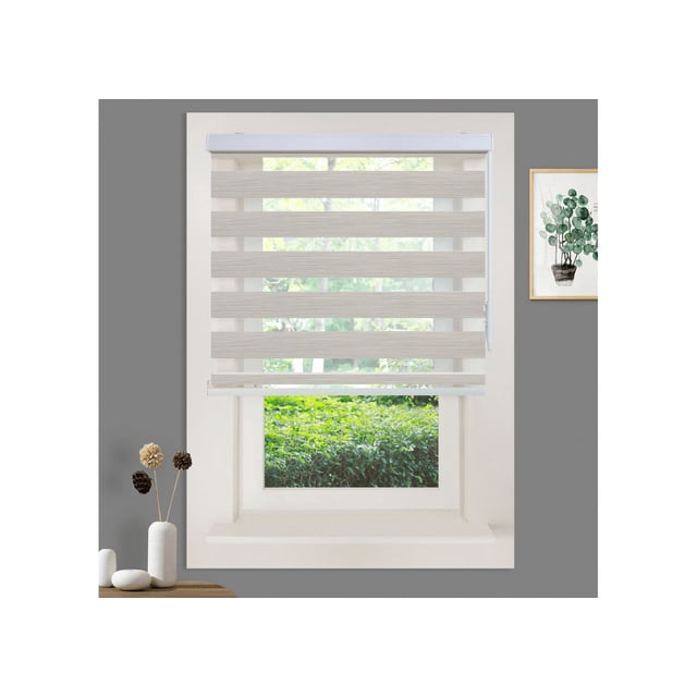 WYMO Zebra Blinds 71 x 24 INCH - Sheer Horizontal Blinds and Shades for Daytime and Nighttime - Light Filtering Roller Shades for Windows - Pale Grey - Manual Control Stick