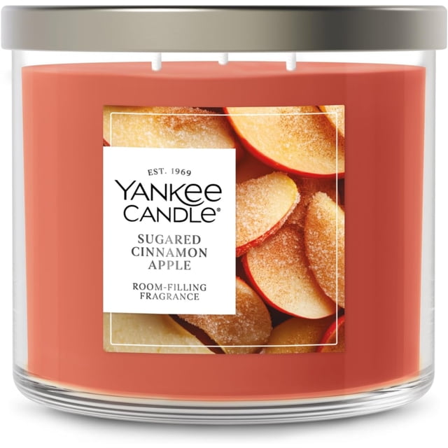 Yankee Candle 3 Wick Candle Jar, Scented Candle with up to 40 Hours of Burn Time, Premium Plant Wax Blend for Consistent Long Lasting Scent from First to Last Burn, Sugared Cinnamon Apple