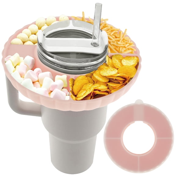 Retrok 2pcs Snack Bowl Cup for Stanley 40 oz Tumbler with Handle, Reusable Divided Tray Platter Food Storage Containers with 4 Compartment, Portable Snack Holder Stanley Cup Accessories (Pink)
