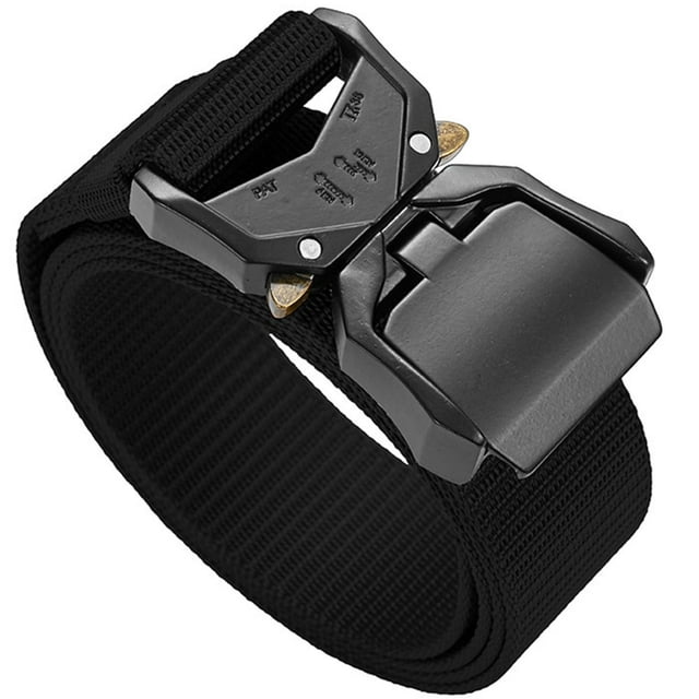 Ceinture en Nylon pour Hommes, Grand, à Dégagement Rapide, Sangle en Sangle Ajustable, Ceinture de Travail pour l'Extérieur, Conçue avec une Sangle en Nylon durable et une Boucle à Dégagement Rapide en Alliage de zinc. Cette Ceinture Noire Présente un design Épaissi pour une Utilisation Résistante à l'Usure et aux Rayures, Idéale pour les Accessoires pour Hommes et l'Équipement de Plein Air comme l'Escalade, la Randonnée, le Ski et l'Entraînement Quotidien. Sa Longueur Totale Est de 125 cm (49,21 Po).