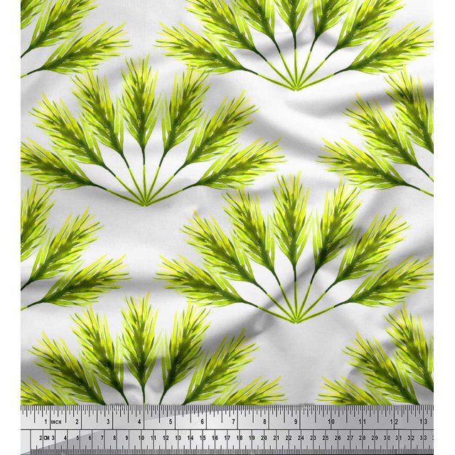 Soimoi Popeline de Coton Verte Tissu Décor Feuilles de Pin Imprimé au Mètre 56 Pouces de Large