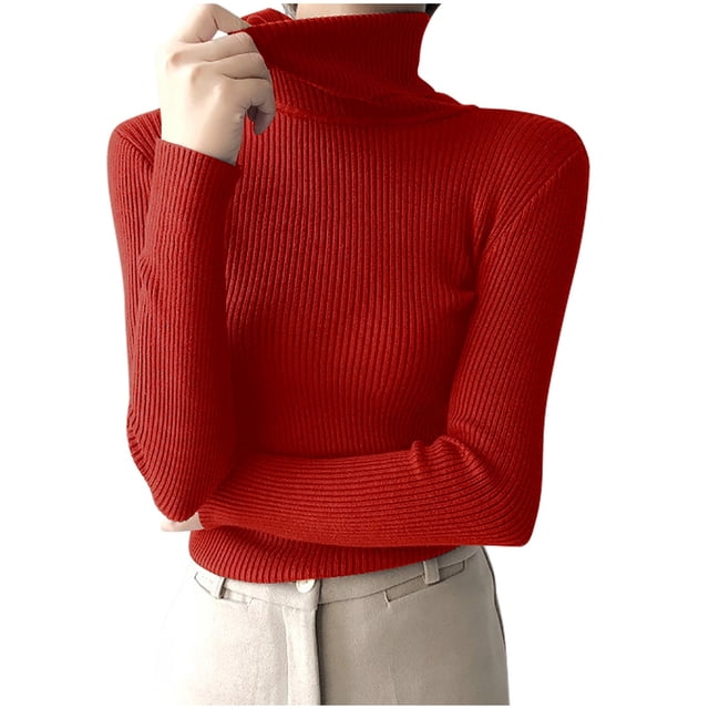 Yuyuzo Sweaters for Women Long Sleeve Turtlenecks Ribbed Knit Comfy Slim Fitted Basic Pullover Tops
