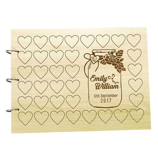 Custom Wedding Guest Book Personalized Wood Engraved Heart And Mason Jar Scrapbook