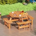 thumbnail image 1 of Costway 8-Person Round Picnic Table Set with 4 Built-in Benches 2" Umbrella Hole, Yellow, 1 of 1