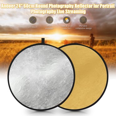 Andoer Réflecteur de Lumière à Disque Pliable Portable de 24 Pouces 60 cm, Réflecteur de Photographie Or et Argent 2-en-1 pour Photographie de Portrait Diffusion en Direct