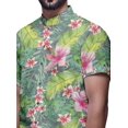 thumbnail image 4 of BESTMAN Chemise en Coton pour Hommes à Manches Courtes Imprimée Col Mandarin Chemise Décontractée Gris, 4 of 5