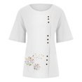 thumbnail image 4 of CHOK Mchoice Chemises pour Femmes 2024 à Manches Courtes Décontractées Hauts Grande Taille Col Rond Imprimé Ample Blouse en Coton et Lin à Boutons, 4 of 5