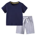 thumbnail image 1 of Cethrio Boys' Shorts Sets, Drawstring 2-Piece Summer Short Sleeve Outfit Sets Navy Size 11-12 T, 1 of 4