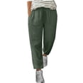 thumbnail image 1 of Yuyuzo Womens Cotton Linen Pants Drawstring High Waisted Lounge Pants Straight Leg Cropped Trousers, 1 of 5