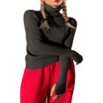thumbnail image 3 of Hauts en Tricot Côtelé pour Femmes à Manches Longues, Col Roulé, Couleur Unie, Coupe Ajustée, 3 of 6