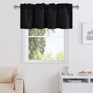 Hiasan Black Valance Short Curtains for kitchen - Polyester Rod Pocket Valances Solid Curtain for Farmhouse Window, 42 x 18 inch, 1 Panel