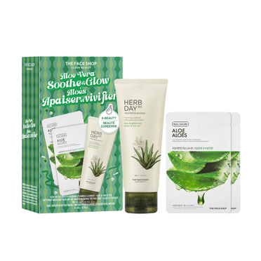 The Face Shop Aloe Vera Soothe & Glow Korean Foaming Cleanser & Sheet Mask Gift Set for Her