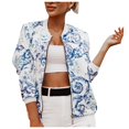 thumbnail image 1 of BYHONG Manteau Court Imprimé à Manches Longues Ajusté pour Femmes, Automne et Hiver, Petit Manteau, Manteaux pour Femmes, Manteau pour Femme Bleu G, 1 of 8