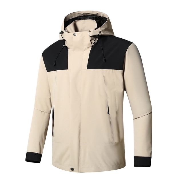 Pisexur Windbreaker Jacket Man Color Match Water Resistance Drawstring Pockets Hooded Outdoor Jacket Coat Hiking Jacket Men Rain Coat Mens Jacket