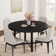 47 in Round Dining Table, Industrial Dinner Table for 4 to 6, Wooden Kitchen Table with Sturdy Metal Frame & Black Finish, Circle Kitchen Table for Dining Room, Kitchen （No Chairs）