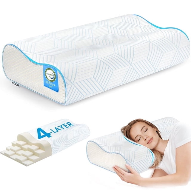 4-Layer Pillow for Neck Relief- Adjustable Memory Foam Pillow for Sleeping, Ergonomically Designed Bed Pillow for Back & Side Sleepers, Queen Size