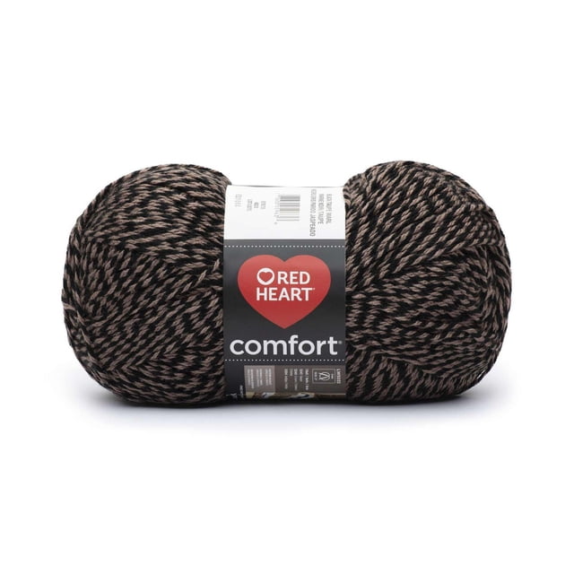 Fil Confort Cœur Rouge (340 g/12 oz), Marne Noire - Pelote de Fil Acrylique Poids Moyen, Marne Noire et Grise Variée, Taille 340 g/12 oz Étiquetée Comfort® pour Jetés et Couvertures; texture de Brin Torsadé visible sur Fond de studio Neutre; Utilisé Souvent pour le Tricotage à Bras et des accents Épais pour la Maison.