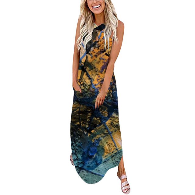 Robes Haut pour Femmes Robe à Imprimé Intégral Robe Anime à Bretelles Robe à Col Ras du Cou Robe Western en Liquidation