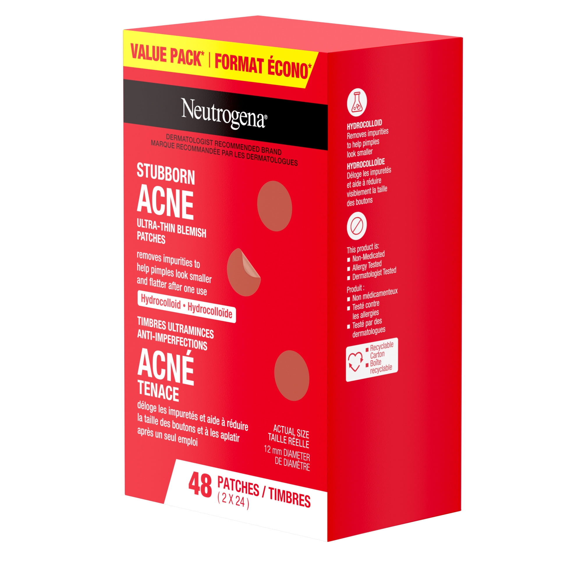 Neutrogena Stubborn Acne Blemish Patches, Hydrocolloid Spot Treatment, Pimple Care Patch, Hypoallergenic, Duo Pack