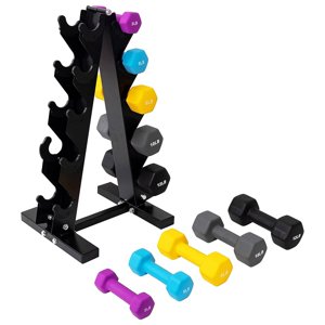BalanceFrom 76 lb Ensemble de poids de hexagone enduit de néoprène avec support, codé en couleur BalanceFrom 76 lb Ensemble de poids de hexagone enduit de néoprène avec support, codé en couleur