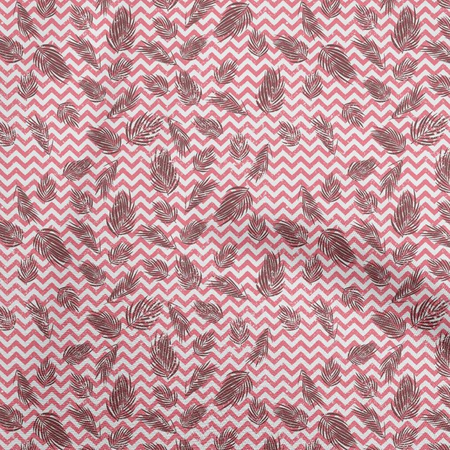 oneOone Tissu Polyester Spandex Rose Feuille avec Chevron Matériel de Robe Tissu Imprimé Tissu au Mètre 56 Pouces de Large