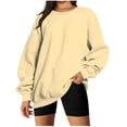 thumbnail image 1 of lcziwo Chandail à Col Rond pour Femmes, Coupe Ample, Manches Longues, Chandail Décontracté Uni, Chandail Confortable Automne 2024, Aubaines Y2k du Jour, Liquidation, Beige, m, 1 of 5
