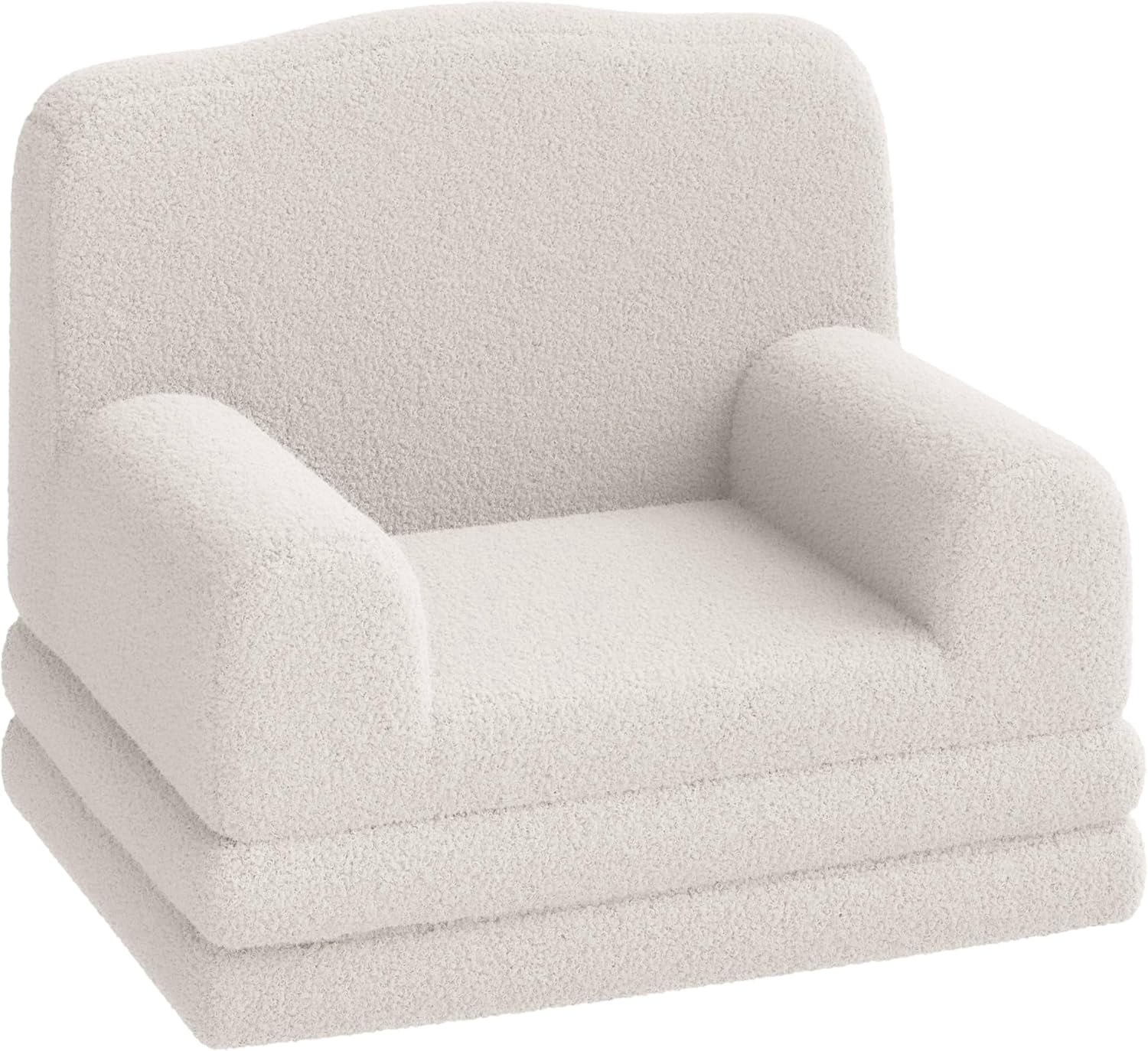 2-in-1 Kids Convertible Sofa Chair Teddy Fleece Fold-Out Toddler Couch Lounger with Washable Cover Soft Children’s Sofa Bed for Playroom Nursery Bedroom Gift