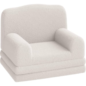 2-in-1 Kids Convertible Sofa Chair Teddy Fleece Fold-Out Toddler Couch Lounger with Washable Cover Soft Children’s Sofa Bed for Playroom Nursery Bedroom Gift