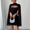 thumbnail image 2 of huilin Robe Cape en Chiffon Perlé Côtelée à Col Rond pour Femmes, Robe Enveloppante à Manches Longues pour Usage Quotidien, Fête, Rendez-Vous, Tenue de Luxe, 2 of 9
