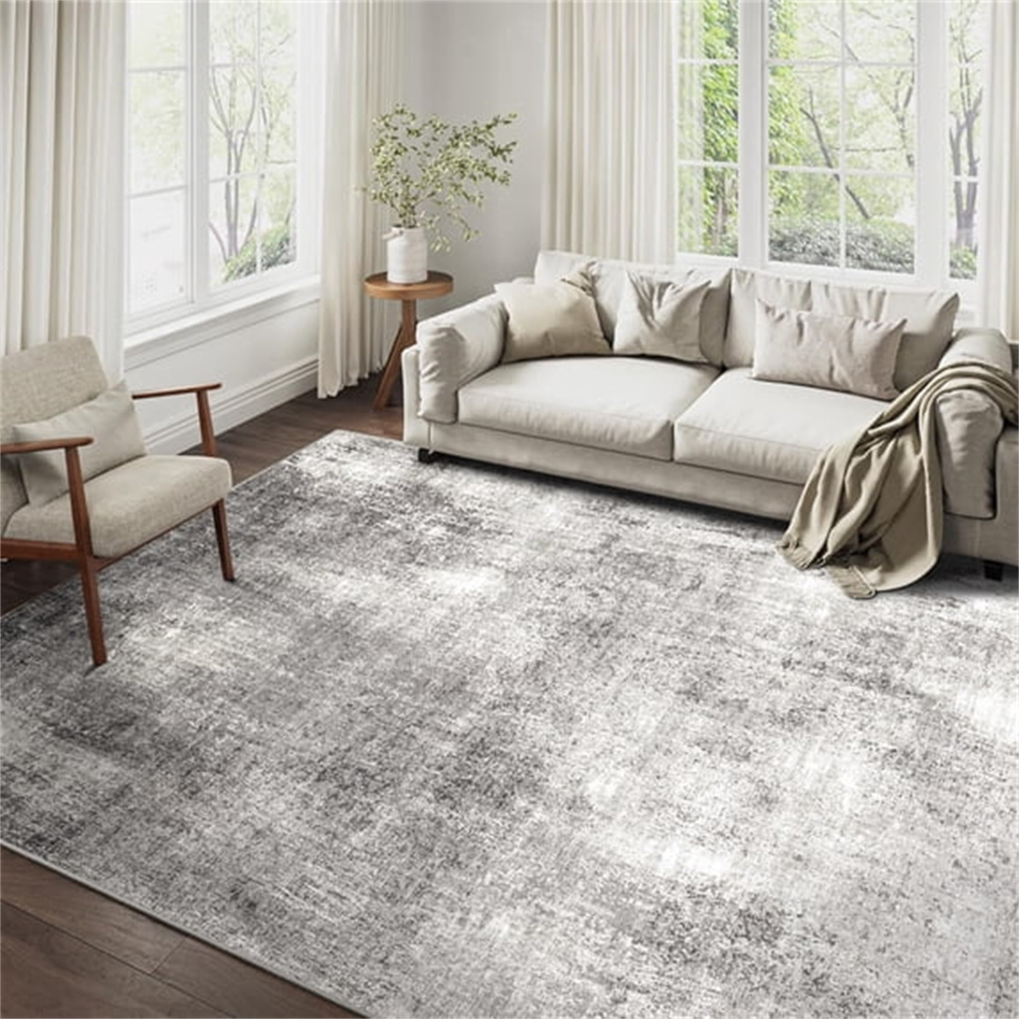 BERTHMEER 8'x10' Area Rugs for Living Room Bedroom Dining Room Office Farmhouse Kitchen Abstract Contemporary Distressed Modern Machine Neutral Washable Large Indoor Rugs Carpets, Gray