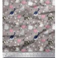 thumbnail image 1 of Soimoi Cotton Cambric Fabric Heart,Footprint & Cat Animal Print Fabric by The Yard 42 Inch Wide, 1 of 3