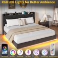 thumbnail image 3 of Towallmark Modern Queen Floating Bed Frame with LED Lights & Storage Headboard – Smart Platform Bed with Charging Station, king size, black, 3 of 16