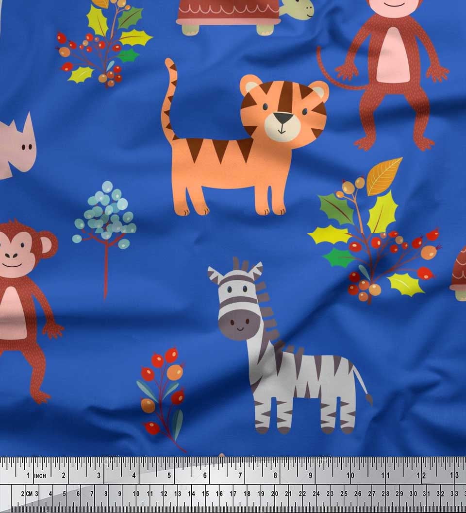 Soimoi Velvet Fabric Berries & Animals Cartoon Print Fabric by Yard 58 Inch Wide