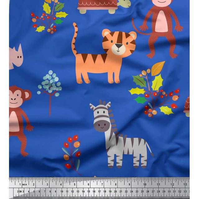 Soimoi Poly Georgette Fabric Berries & Animals Cartoon Print Fabric by Yard 42 Inch Wide