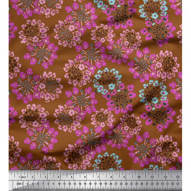 Soimoi Poly Georgette Fabric Flower Artistic Print Fabric by the Yard 52 Inch Wide