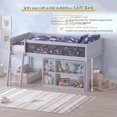 thumbnail image 4 of Twin Low Loft Bed with LED Lights, Wooden Bed Frame with Chalkboard, Safety Guardrail & Ladder, Twin Kids Bed Frame with Removable Bookshelf and Under-Bed Storage Space (Grey), 4 of 9