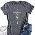 thumbnail image 4 of T-Shirt pour Femme à Col Rond, T-Shirt Court, Blouse à Manches Rondes pour Fille, T-Shirt Décontracté à Lettres, Haut, Gris, TTG, 4 of 8