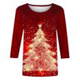 thumbnail image 5 of Meichang Hauts à Manches 3/4 pour Femmes, T-Shirts Graphiques Arbre de Noël, Col Rond Décontracté, Pull Ample, Offres de Liquidation 2024, 5 of 5