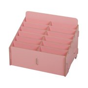 Desktop Organizer, EDHITNR 14-Cell Wooden Desk Organizer, Multifunction Storage Box Mail Sorter Tray for Office Home Tabletop, Pink