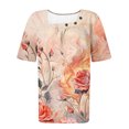 thumbnail image 4 of Pisexur Hauts de Printemps pour Femmes 2025, Hauts pour Femmes, Hauts de Sortie pour Femmes, Hauts pour Dames & Haut Décontracté à Manches Courtes Imprimé Col Rond Plissé Mode Orange, m, 4 of 6