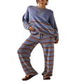 thumbnail image 1 of Ensemble Tricoté 2 Pcs pour Femmes avec Imprimé à Rayures, Chandail Ample et Pantalon, 1 of 5