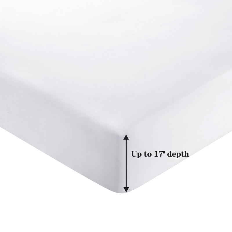 Literie Marina Decoration, 600 fils au pouce carré, ultra douce, à poches profondes, en coton percale fibres longues, toutes saisons, couleur blanche
