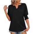 thumbnail image 1 of Penkiiy T-Shirts à Manches Courtes pour Femmes Col en V Bouffant Tunique Décontractée à Illets Tendance L Noir, 1 of 7